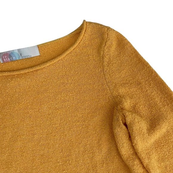 Free People FP Beach Mustard Yellow Scalloped Hem Sweater - Picture 6 of 12